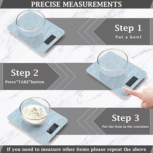 Food Scale Kitchen Scale for Baking Cooking Digital Food Weighing Measuring Scale Small Waterproof Electric Food Scale Sea Waves Blue