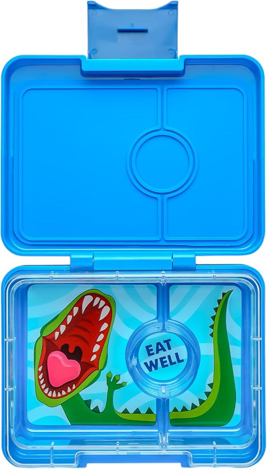 Yumbox Snack Box - 3 Compartment - Leakproof Bento Lunch Box for Kids (Surf Blue with Dinosaur Tray)