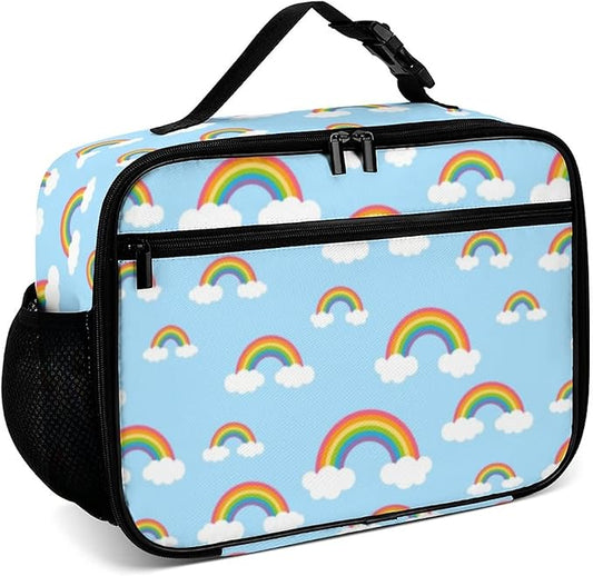Blue Sky Rainbows Reusable Lunch Box Insulated Lunch Bag Cooler Bag Lunchbox Meal Food Container Tote Bag for Women Kids Girls School Camping Hiking Picnic Beach Travel
