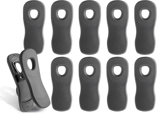 COOK WITH COLOR Cute Bag Clips - Funny Snack Clips, Magnetic Chip Clips for Bags - Kitchen and Food Bag Clips for Airtight Seal for Food Storage, Grey, Pack of 10