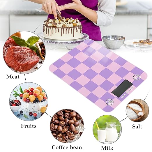 Food Scale Kitchen Scale for Baking Cooking Digital Food Weighing Measuring Scale Small Waterproof Electric Food Scale Checkered Purple