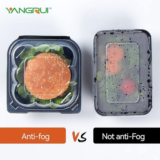 YANGRUI Clamshell Take Out Containers, Reusable Anti-Fog Shrink Wrap 55 Pack 6 x 6 Inch 15 oz Meal Prep Container BPA Free Microwave Freezer Safe Plastic Hinged To Go Containers