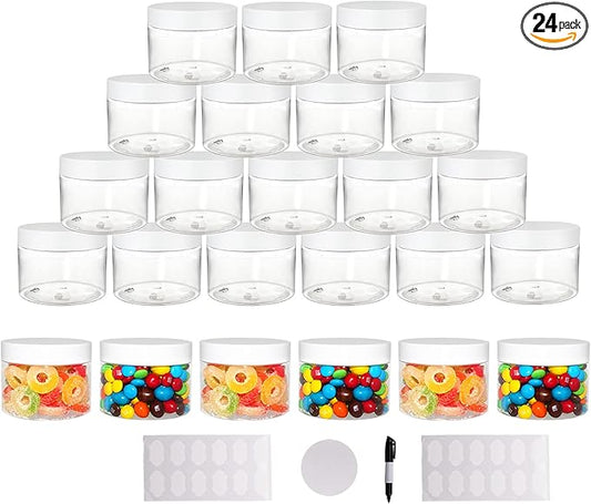 24 Pack 10 oz (300 ml) Plastic Jars with Lids, Food Storage Spice Jars, Craft Storage Favor Jars//Empty Wide-Mouth Jars for Body Butter, Cosmetics(Clear)