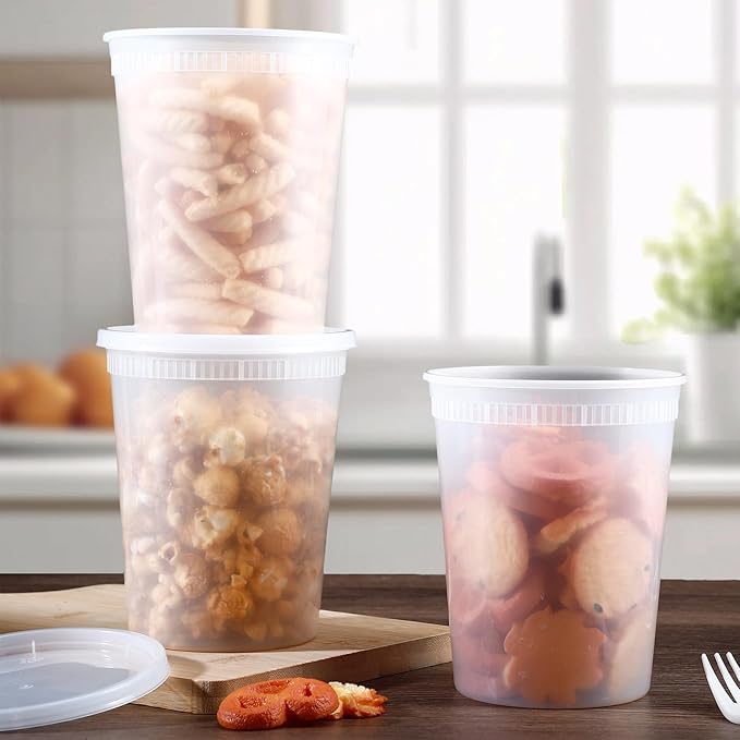 48 Sets Soup Containers with Lids,32 oz Deli Food Storage Containers,Clear Stackable Plastic Deli Container,Heavy-Duty Takeout Container,Leakproof,Microwave Freezer Dishwasher Safe