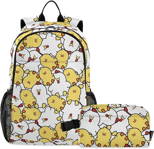 Farmhouse Chicken Rooster Kids Backpack for Girls Boys School Bookbag with Insulated Lunch Box for Elementary Primary Schooler Backpack Set