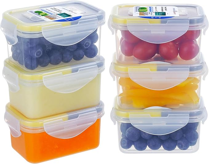 KIGI 6 Pack 6OZ Airtight Plastic Food Storage Containers Set 180ML Rectangular Small Bento Box with Lid