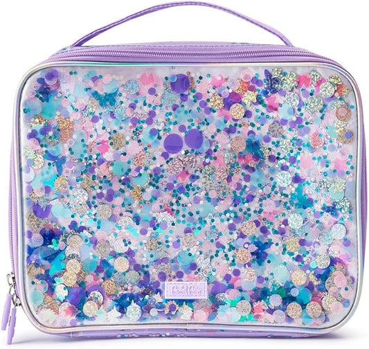 Packed Party Purple Confetti Lunchbox; Cute, Soft Insulated Lunch Bag; Lunch Box Cooler Fits a Water Bottle, Ice Packs for Cold Food, or Hot Food (Purple - Party Like a Unicorn)