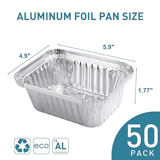 1LB Aluminum Pans with Clear Lids (50PACK)，Foil Pans - to Go Food Containers，Recyclable Aluminum Foil with Strong Seal for Freshness & Spill Resistance- 5.5"x 4.5"x 1.57"