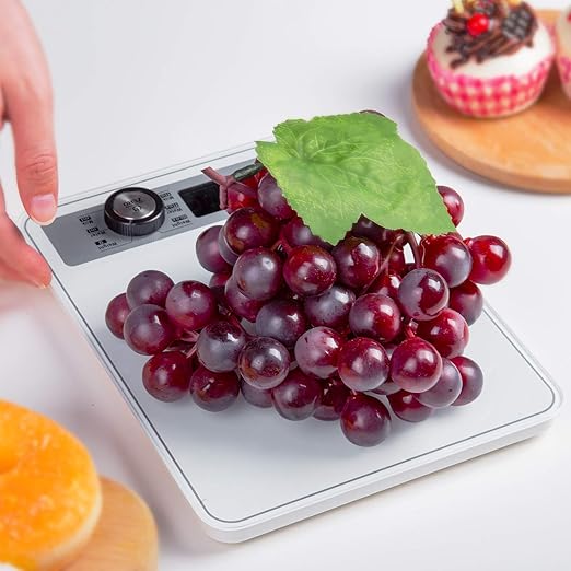 Highly Digital Kitchen Food Scale,LCD Display with Backlight Kitchen Scale,1g/0.1oz Precise Graduation,Measure Water and Milk Volume,5000 g / 11 lb,White