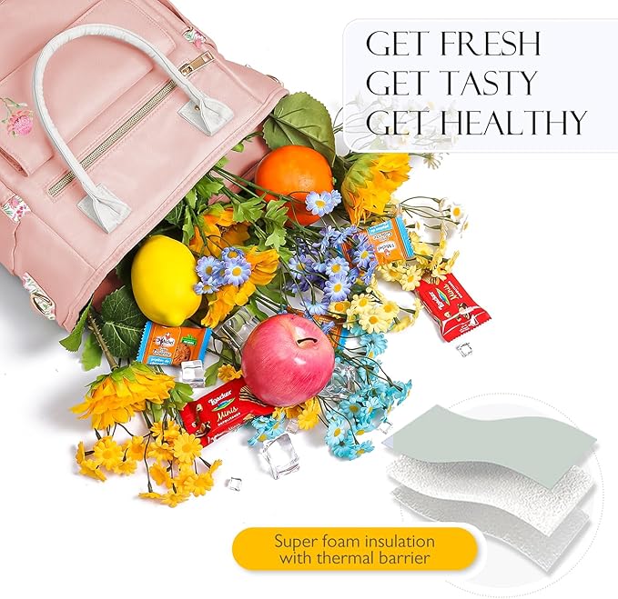 Deluxe Large Insulated Lunch Bag Box Women - Leakproof Waterproof Cooler with Multi Pockets Removable Strap for Work Picnic - Teacher Mothers Day Christmas Birthday Gifts