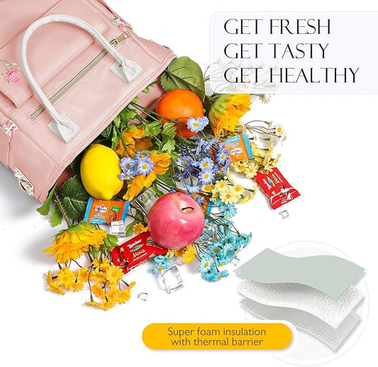 Deluxe Large Insulated Lunch Bag Box Women - Leakproof Waterproof Cooler with Multi Pockets Removable Strap for Work Picnic - Teacher Mothers Day Christmas Birthday Gifts