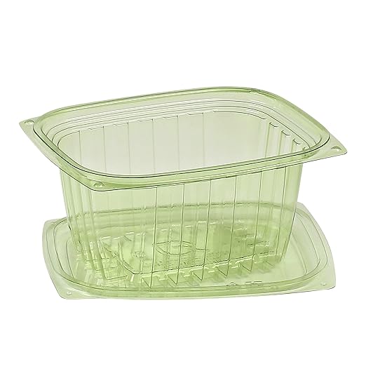 ECO PRODUCTS Compostable 16oz Rectangular Deli Containers With Lids, Pack of 100, Veridian Clear Green Meal Prep, Made from PLA, A Renewable Material Made from Plants, One Lid Fits All