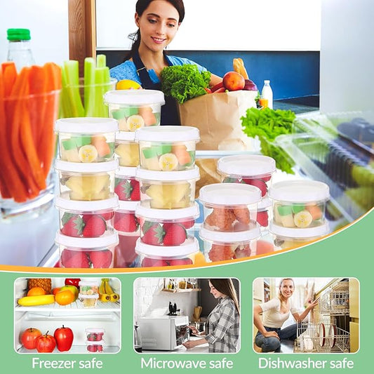 Sieral 36 Pack 8 oz/ 250 ml Freezer Containers with Lids Plastic Twist Top Deli Jars Reusable Freezer Storage Containers for Food Round Wide Mouth Lunch Snacks(White)