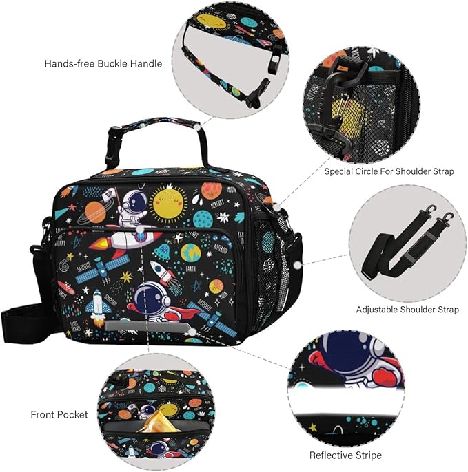 MNSRUU Lunch Bag Space Astronaut Insulated Lunch Bag Women Lunch Totes Men Lunch Box with Adjustable Shoulder Strap Lunch Bag for Work Office School Picnic