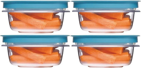 Rubber maid 1.25 Cup Flex & Seal Leak Proof Lids Food Storage Container Set, Teal, Clear Meal Prep Flex Containers, 4 Piece Bundle Set