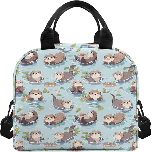 Showudesigns Sea Otter Lunch Box for Women Kids Lunch Bag Lightweight Bento Cooler Bag Cute Insulated Lunchbox Container Hippie Picnic Bags Crossbody Purse Keep Food Cold and Warm