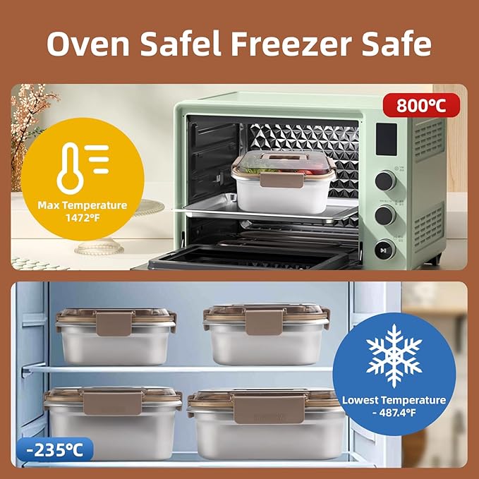 Food Storage Containers Outdoor 304 Stainless Steel Crisper Box Refrigerator Freezer Storage Box Fruit Seal Box Microwave Oven Heat-resistant (2200+3800ML)