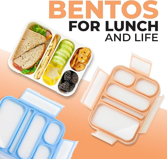 kinsho Bento-Box for Adults or Kids, Lunch-Boxes Portion Control Container for Women Men Girls Boys | Leakproof Snack Containers for School BPA Free Utensils 5 Compartments | Blue, Orange
