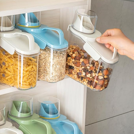 1 Piece Cereal Storage Container, 51oz/1.5L Compact Dry Food Storage Containers with Pouring Spout Measuring Cup for for Rice Nuts Beans Pet Food Snacks Candies, BPA Free, 1 PC