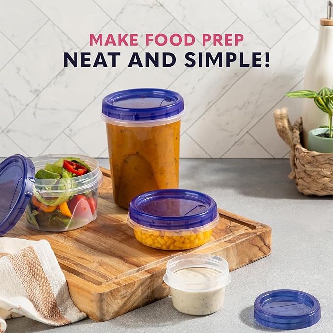 16 Plastic Containers with Screw On Lids - [32 & 16 Oz] - Soup & Salad Food Storage Containers Takeout To Go - Microwave, Freezer & Dishwasher Safe BPA-Free