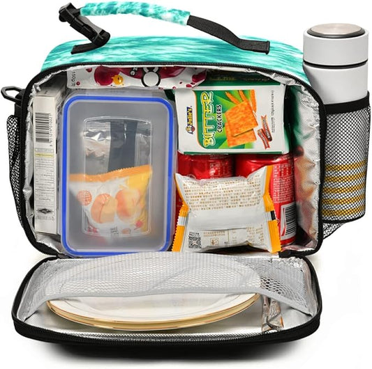 MNSRUU Lunch Bag Teal Turquoise Tie Dye Insulated Lunch Bag Women Lunch Totes Men Lunch Box with Adjustable Shoulder Strap Lunch Bag for Work Office School Picnic