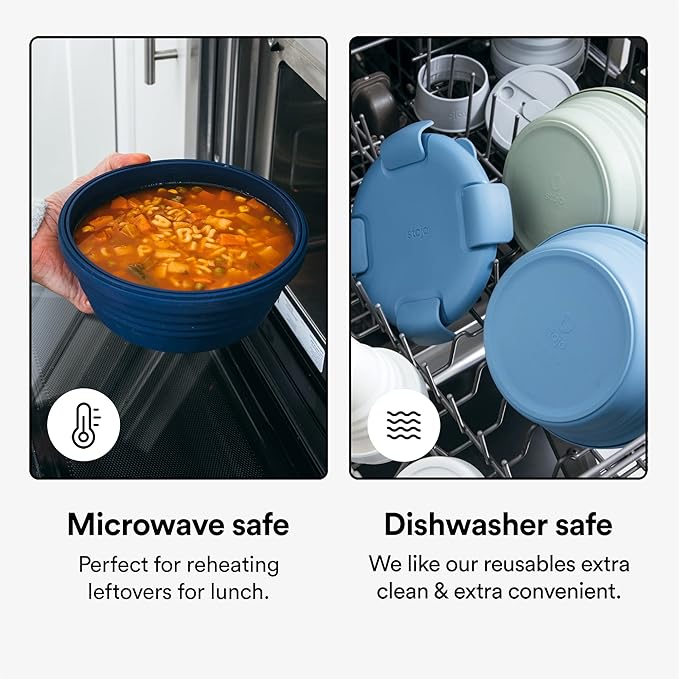 STOJO Collapsible Bowl - Carbon, 36oz - Reusable Silicone Bowl for Hot and Cold Food - Perfect for Travel, Meal Prep, To-Go Lunch, Camping & Hiking - Microwave & Dishwasher Safe