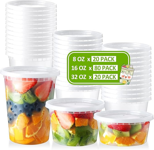 120 Set Deli-Containers-with-Lids: [8oz 16oz 32oz] Combo Plastic-Food-Storage-Containers-with-Lids, Microwaveable & Freezer Safe To-Go-Containers, Leak-proof Meal-Prep-Containers