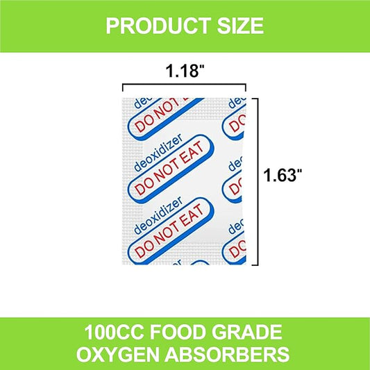 100cc Oxygen Absorbers for Food Storage - 120 Packs(12 x Packs of 10), Food Grade Oxygen Absorbers for Food Storage with Oxygen Indicator, Applicable to Mylar Bags, Mason Jars, and Vacuum Bags