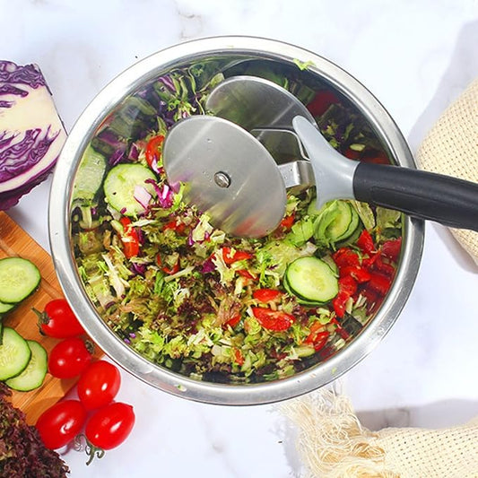 Salad Chopper Blade and Bowl – Stainless Steel Salad Cutter Bowl –Fast Salad Prep for Lettuce, Vegetables, Fruit and more