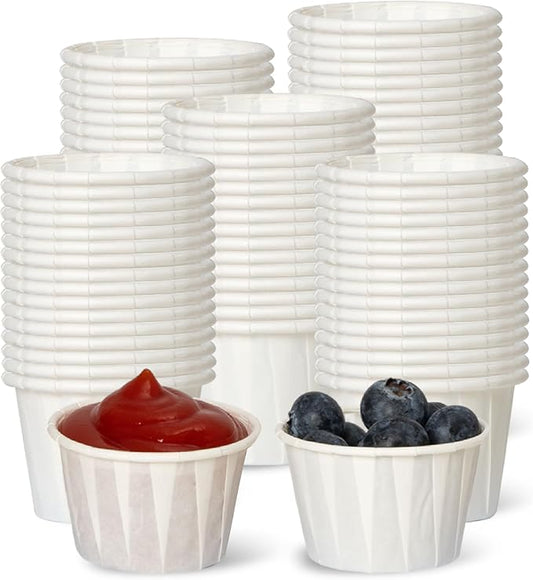 Fit Meal Prep [500 Pack] 1 oz Treated Paper Souffle Portion Cups for Condiments Samples Measuring Jello Shots Sauce Disposable Cup - White