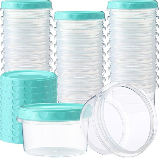 Sieral 36 Pack 8 oz/ 250 ml Freezer Containers with Lids Plastic Twist Top Deli Jars Reusable Freezer Storage Containers for Food Round Wide Mouth Lunch Snacks (Turquoise)