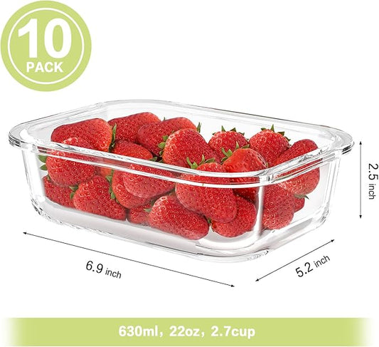 Bayco 10 Pack Glass Meal Prep Containers, Glass Food Storage Containers with Lids, Airtight Glass Lunch Bento Boxes, BPA-Free & Leak Proof (10 lids & 10 Containers) - White