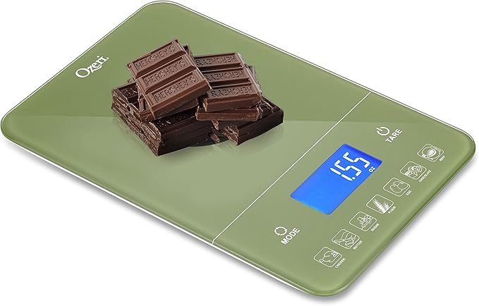 Ozeri Touch III Digital Kitchen Scale with Calorie Counter, 22 lbs (10 kg), Calla Green