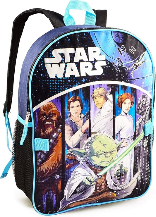 Star Wars Backpack with Lunch Box Set for Boys ~ Bundle with Deluxe 16" Star Wars Backpack, Insulated Lunch Bag, Water Bottle, More | Star Wars School Supplies