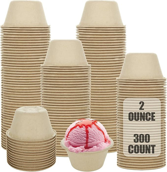 CYEAH 300 Pcs Disposable Paper Souffle Cups 2oz, Stackable Small Sauce Containers, Eco-friendly Condiment Cups, Biodegradable Tasting Cups for Snack Dessert Portion Control Salad Dressing
