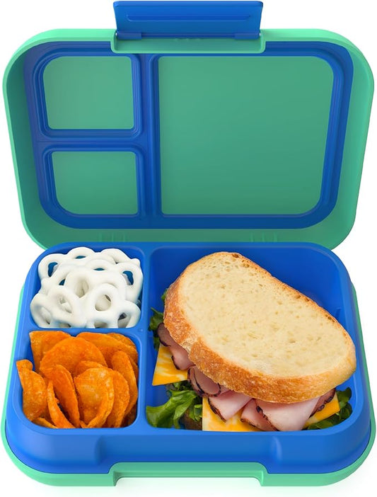Bentgo Pop - Leak-Proof Lunch Box & Removable Divider for Ages 8+ & Teens - Lunch Container Holds 5 Cups of Food; 3-4 Compartments; Microwave/Dishwasher Safe; 2 Year Warranty (Spring Green/Blue)