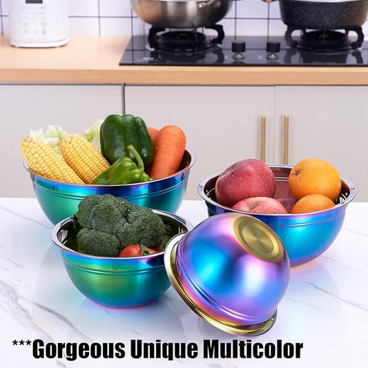 Rainbow Mixing Bowls,Stainless Steel Bowl, Salad Bowls 4 Piece Colorful Nesting Bowl Rainbow Kitchen Accessories,Deep bowls,large mixing bowls 1.5,2.1,3.6,7QT