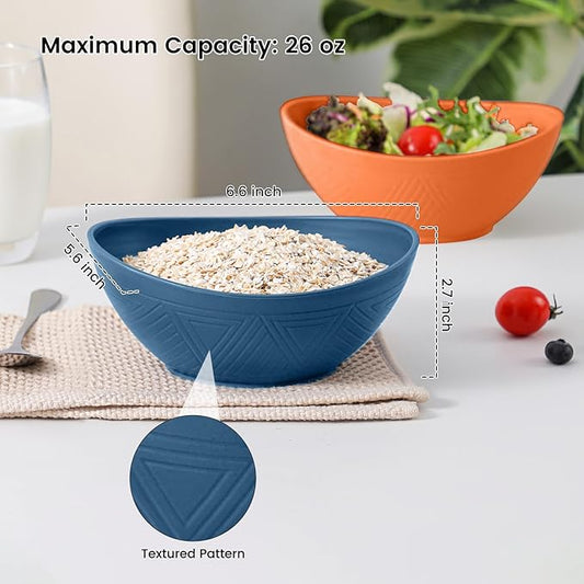 Wheat Straw Bowl Reusable Bowls Set 26 OZ, Unbreakable Cereal Bowl 4 Pack, Bowls for Kitchen, Microwave Safe Bowls, Serving Bowls Set for Cereal, Salad, Oatmeal, Soup (Matte Multi)
