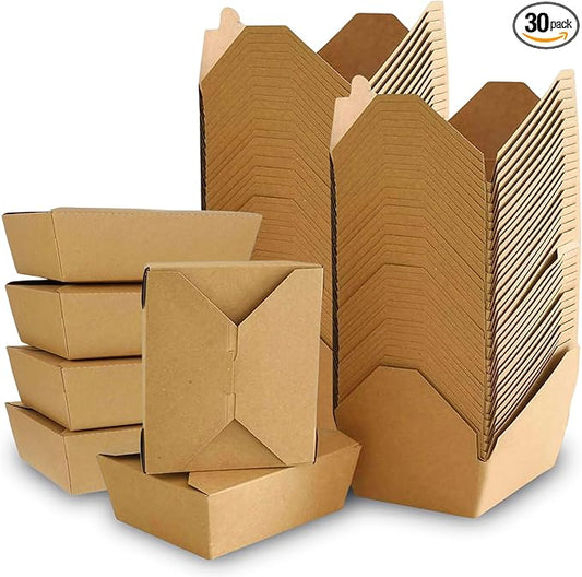 112oz Disposable Kraft Take-Out Containers - Microwaveable, Leak-Proof, Oil-Resistant, Eco-Friendly Food Boxes for Restaurants, Catering, & Meal Prep (30 Pack)