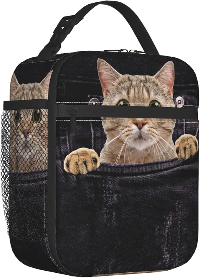 YETTA YANG Cute Funny 3d Cat Portable Lunch Bag Insulated Lunch Box Reusable Totes For Women Men Work Picnic Camping