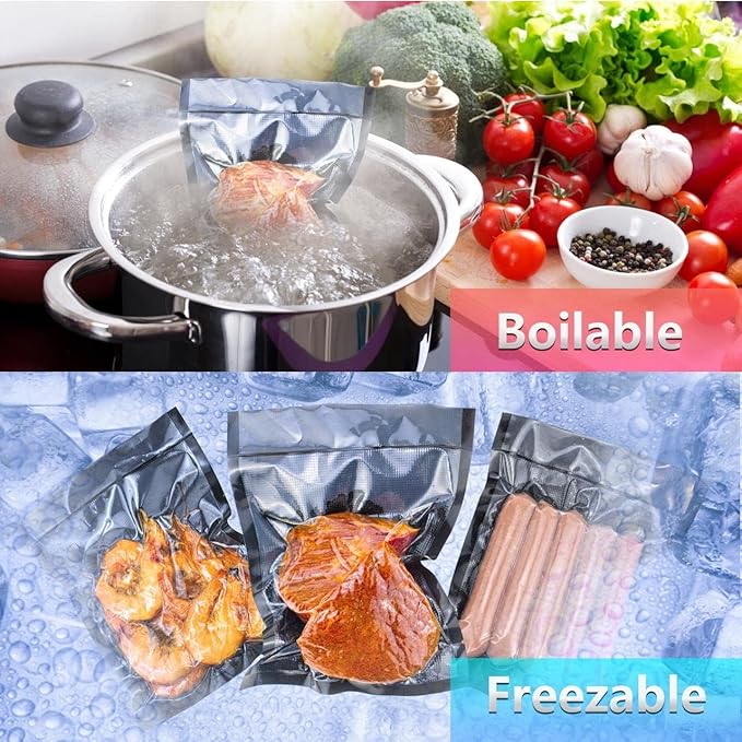 CANLENPK 2.7×4 Inch/7x10cm Mini Vacuum Sealer Bags,Small Precut Food Storage Bag,Seal Meal Snack Fruit Nut,Boil Steam Heat Freeze,Commercial Grade Heavy Duty Sealable Bags(100PCS,Black Back)