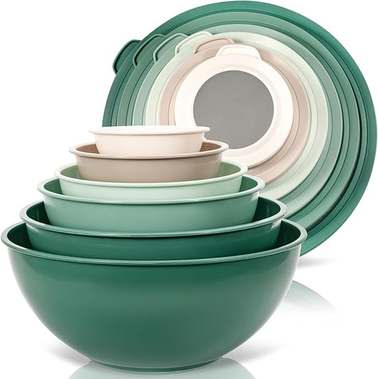 WHYSKO Mixing Bowl Set, 12 Piece Colorful Plastic Mixing Bowls with Lids Set for Food Prep Storage and Serving, Dishwasher Safe Microwave Safe for Kitchen Baking Cooking