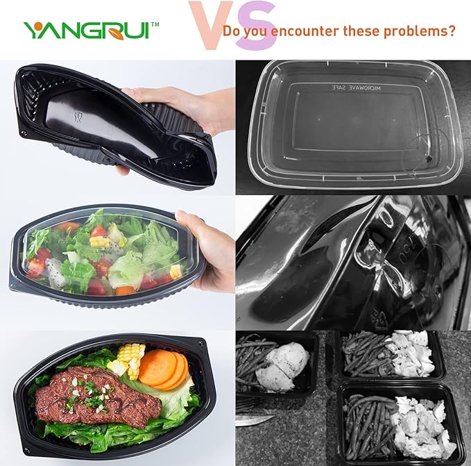 YANGRUI To Go Containers, Shrink Wrap 40 Pack 24oz Leak Proof Reusable Machine Washable Meal Prep Container BPA Free Microwave Freezer Safe Take Out Containers