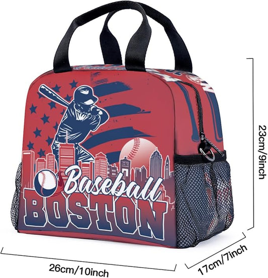 Lunch Box for Women, Insulated Lunch Bag with Adjustable Shoulder Strap, Lunch Containers for Adults, Womens Red Baseball Lunch Bags for Work, Boston