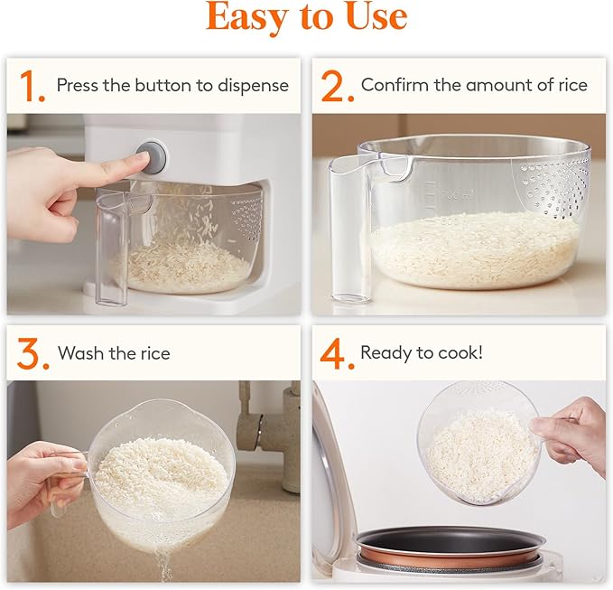 Lifewit 2 Pack Rice Dispenser 25 Lbs(11.3kg), Rice Storage Container Sealed Moisture Proof with Measuring Cup for Kitchen Pantry Household, BPA-Free, Whit