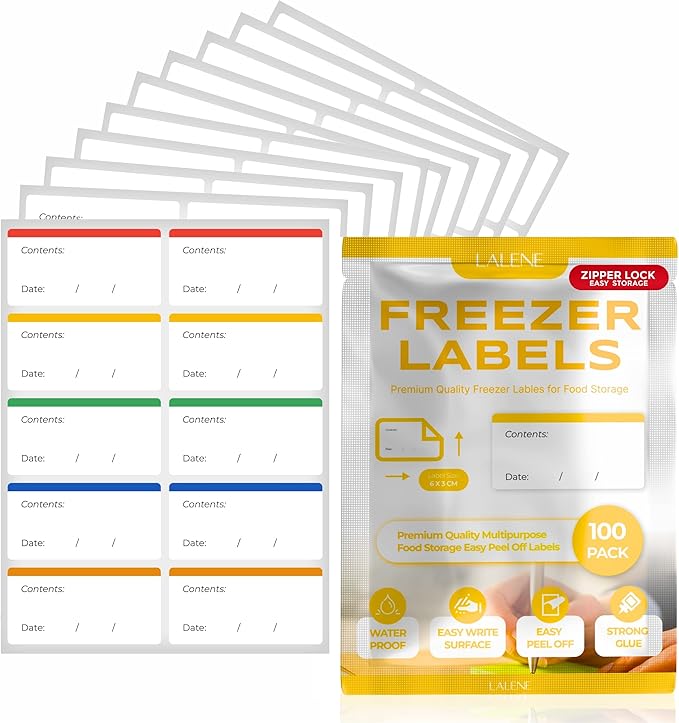 100 Freezer Easy Peel Off - Postage Meter - Color Coding Frozen Food Labels Holders Stickers That Leave No Sticky Residue After Use, Jar Labels - Freezer Label