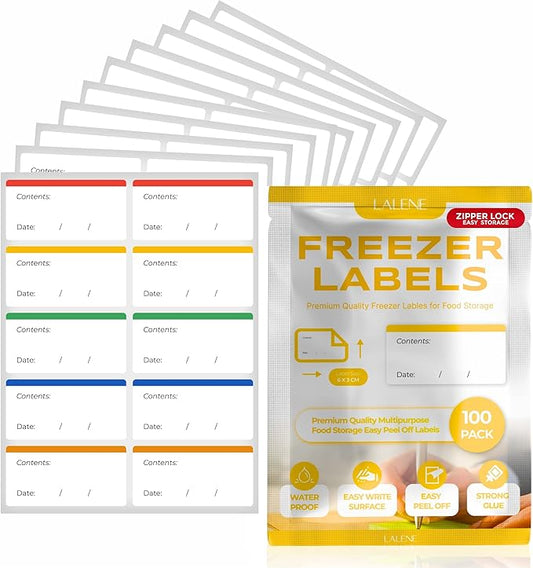 100 Freezer Easy Peel Off - Postage Meter - Color Coding Frozen Food Labels Holders Stickers That Leave No Sticky Residue After Use, Jar Labels - Freezer Label