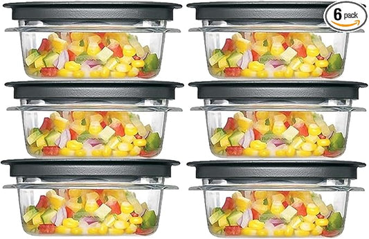 Rubbermaid Premier, 1.25 Cup Premier Flex & Seal Food Storage Set, 6 Tritan Containers, 6 Grey Flex and Seal Lids, 12 Piece Bundle Set Bundle