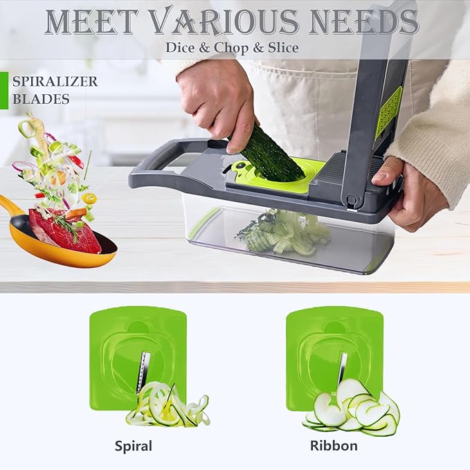 Pro-Series 20-in-1 Vegetable Chopper, Dewpeton Mandoline Slicer, Veggie Chopper, Food Chopper with Container, Vegetable Cutter Chopper & Spiralizer for Onion Salad (Home Essential Gadget & Kitchen)