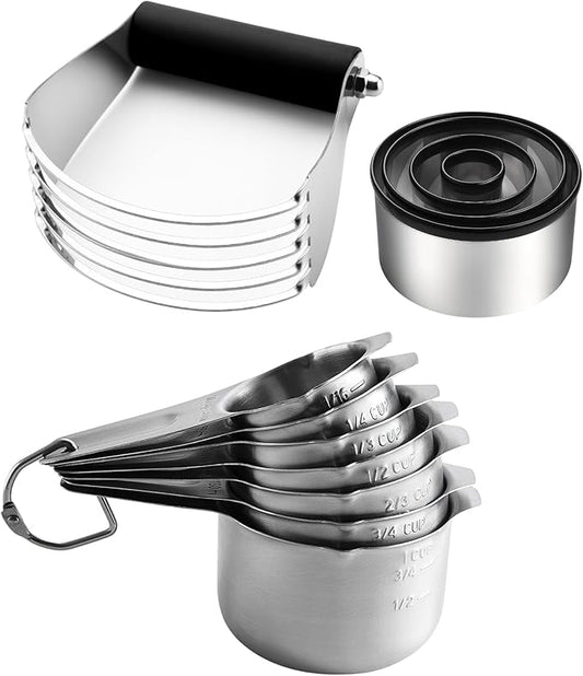 Spring Chef Large Dough Blender & Biscuit Cutter Set, Black & Stainless Steel Measuring Cups with Pour Spout, Set of 7-2 Product Bundle